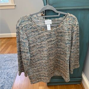 Alfred Dunner Blue and Tan Striped Sweatshirt